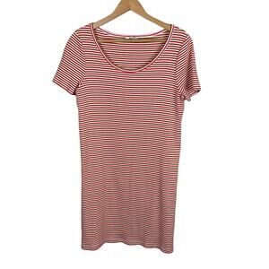 Madewell Red Brown Stripe Swingy Scoop Neck Casual Tee Shirt Dress Women's S